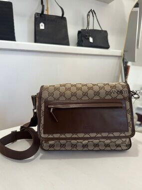 Gucci Brown GG Canvas Messenger with Leather Front Pocket